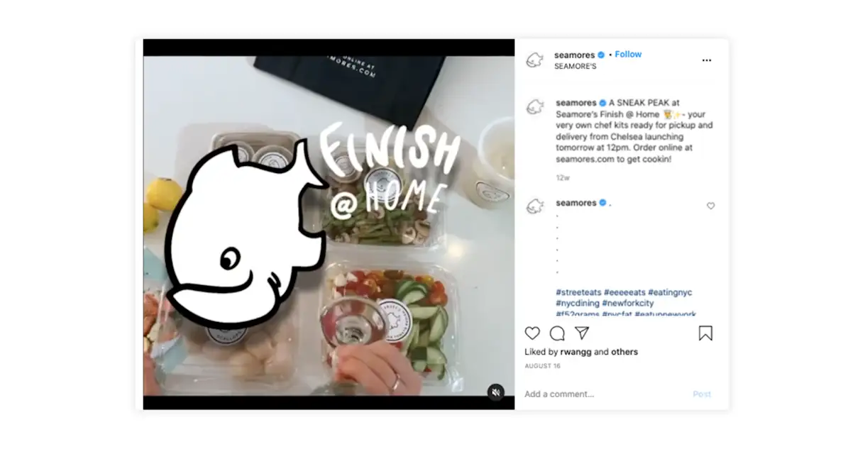 Seamore’s promotes their “Finish @ Home” meal kit offering via Instagram