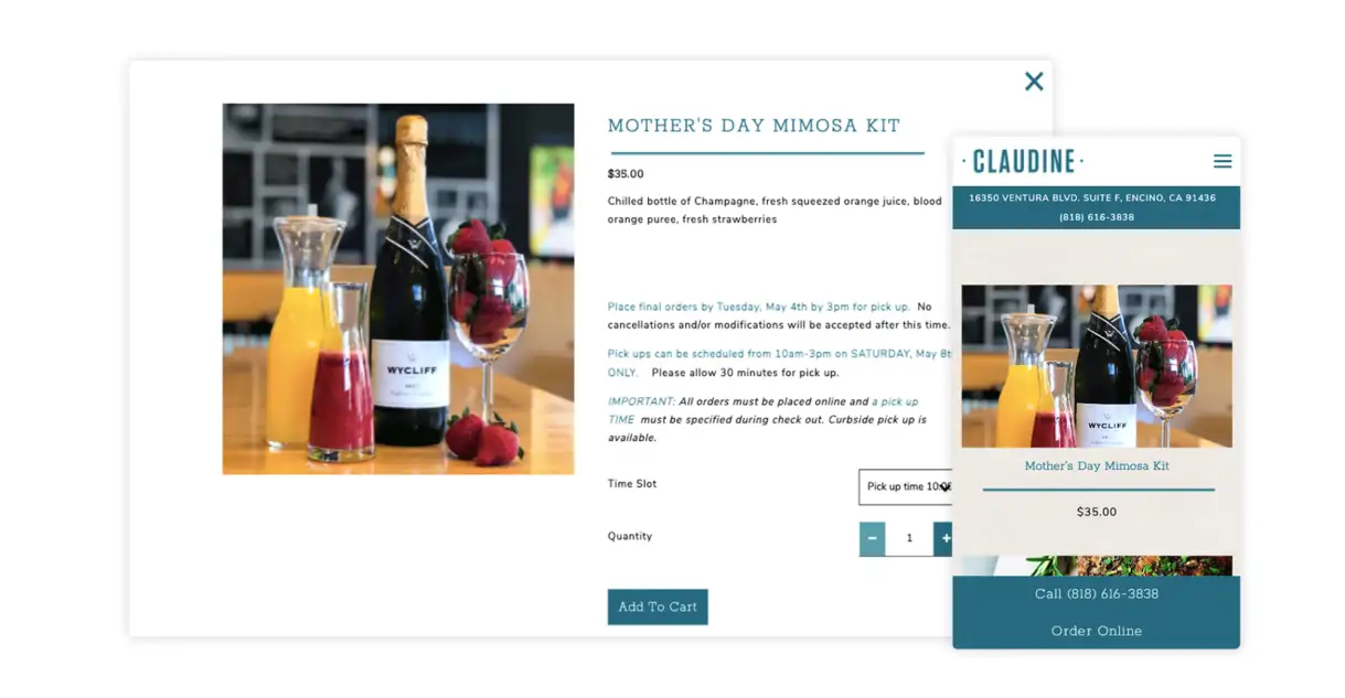 Example of a restaurant website