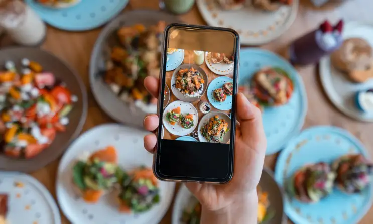 Taking a photo of food using a phone