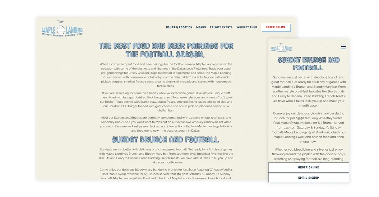 The website for Maple Landing