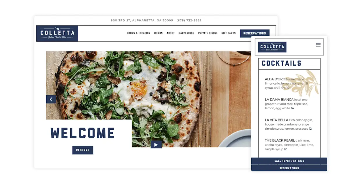 A screenshot of the website for Colletta
