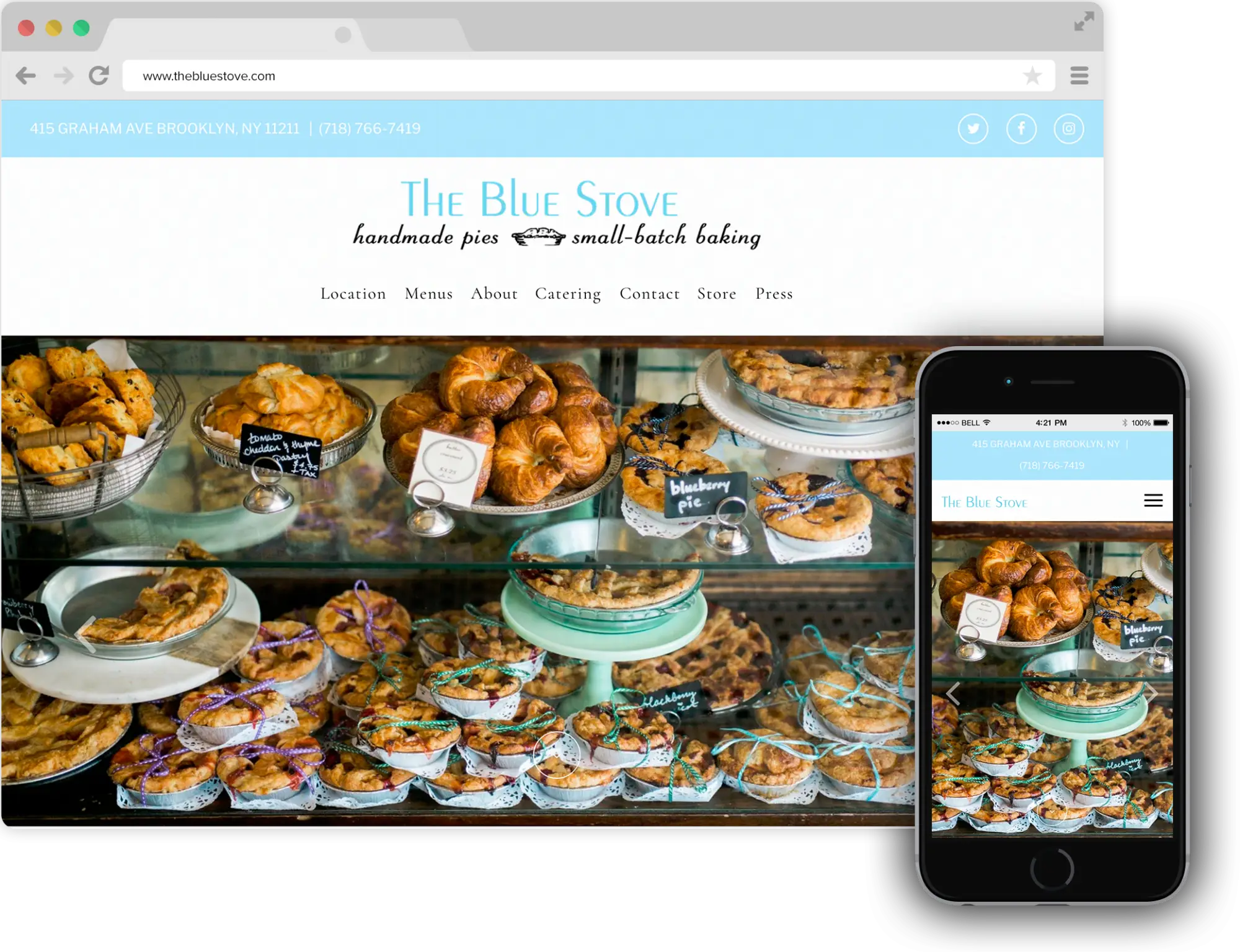 screenshot of blue stove website