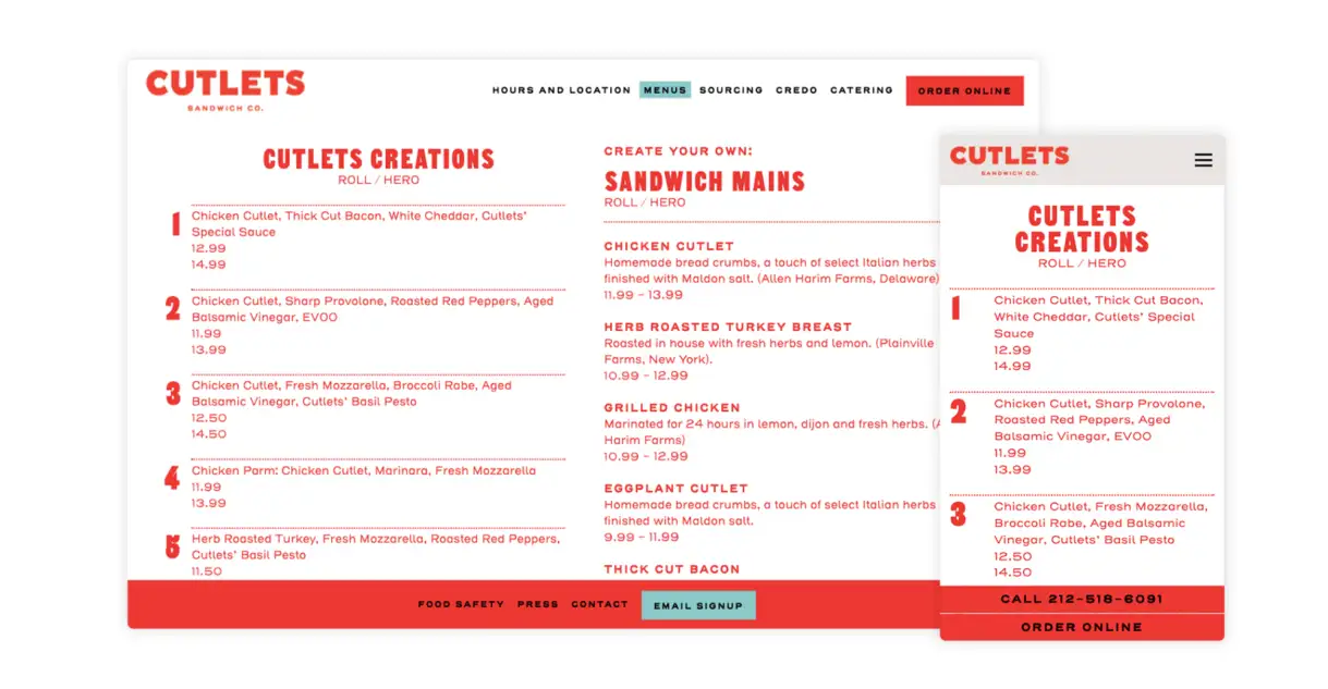An example of a text-based menu on a website