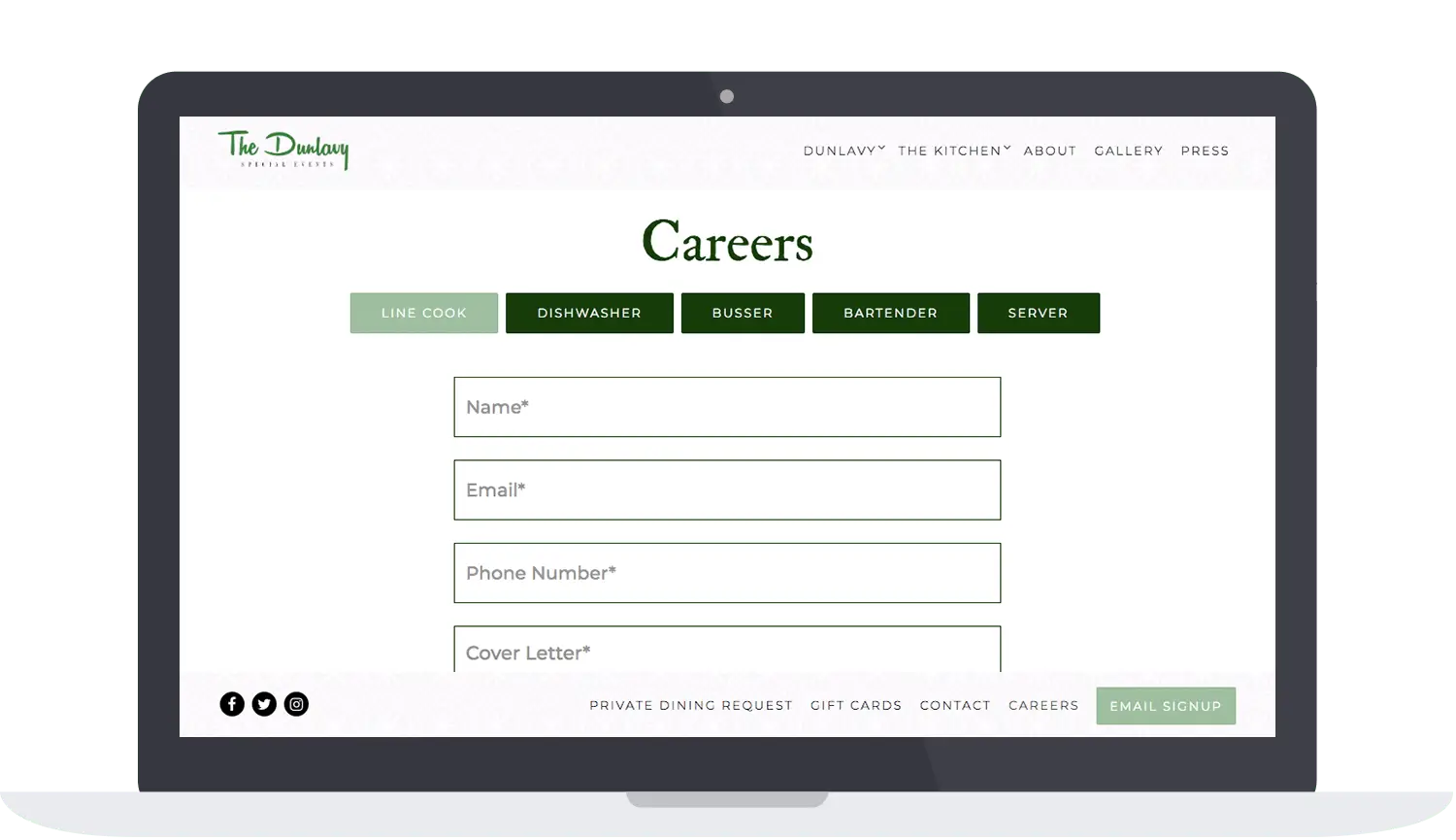 career page on a website