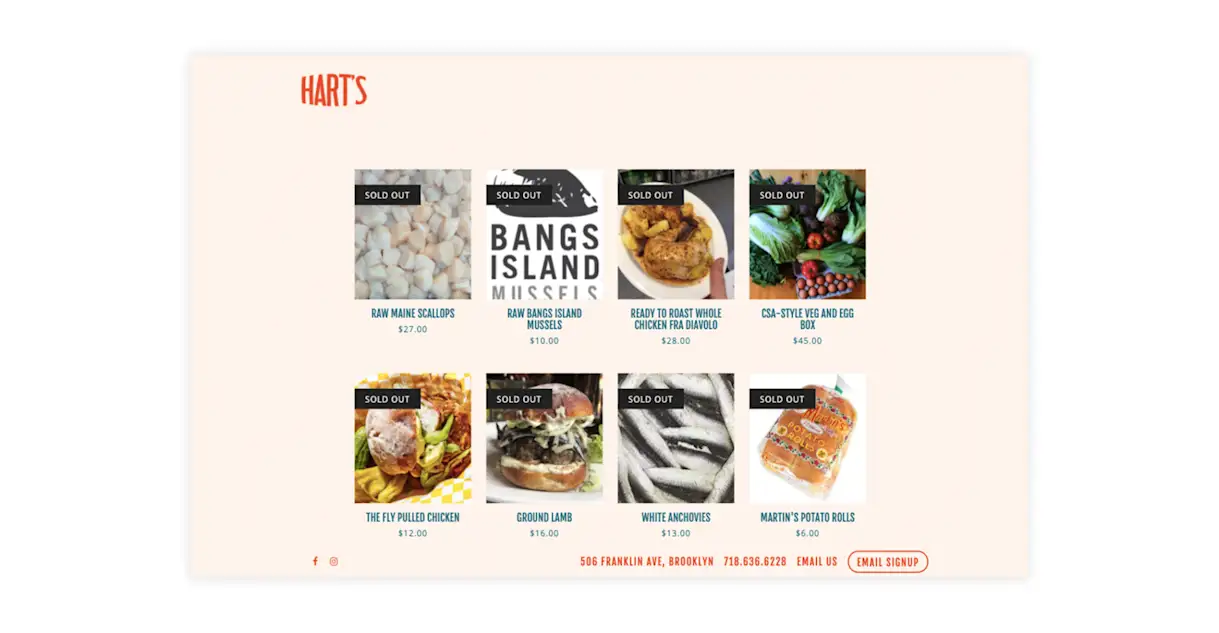 Hart’s sells produce, ingredients and premade items through their online store.
