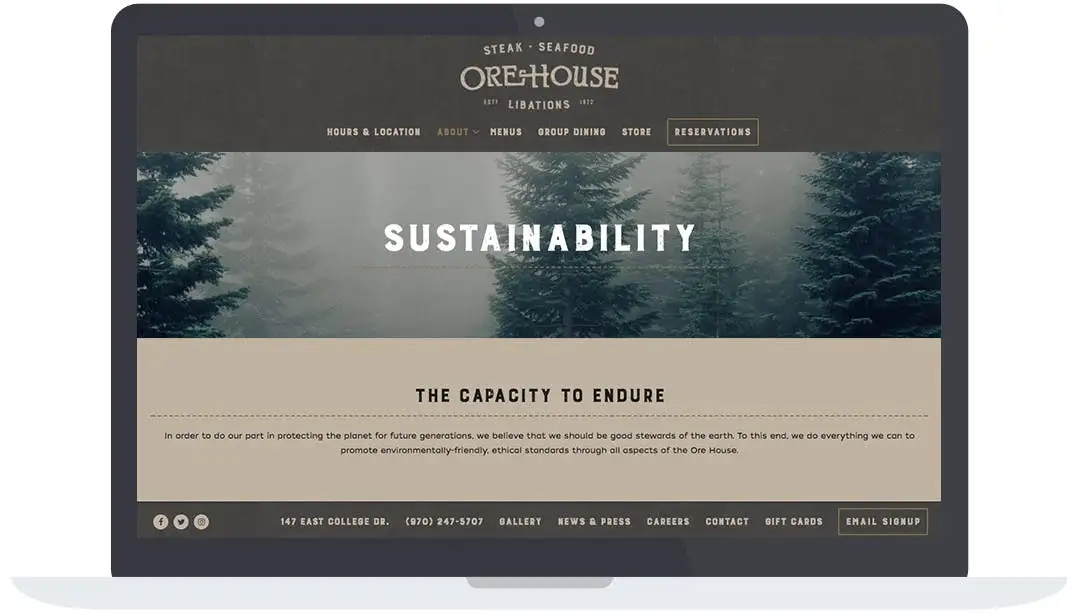Ore House's sustainability page on their website.