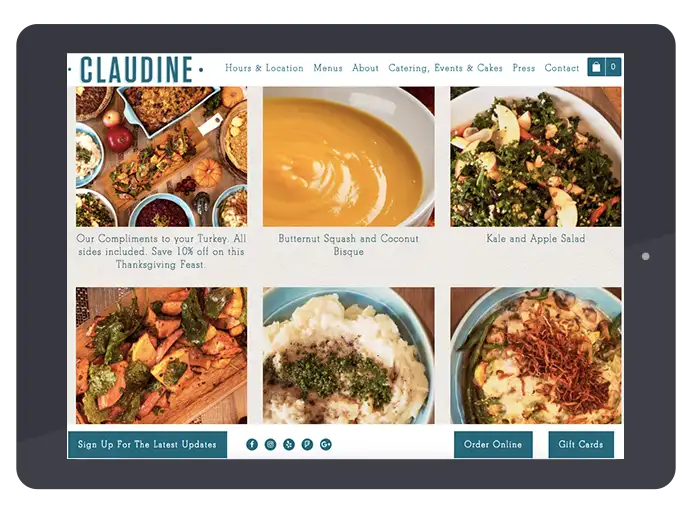 Claudine's online pre-order catering for their Sides and Pies Thanksgiving Special.