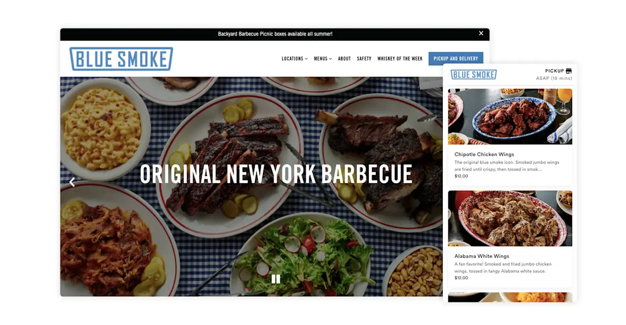A screenshot of the website for Blue Smoke