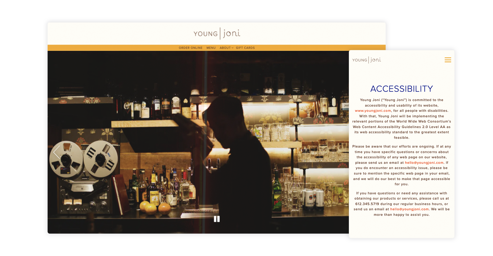 a screenshot of the website for Young Joni