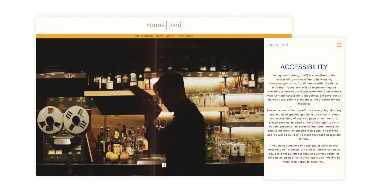 a screenshot of the website for Young Joni