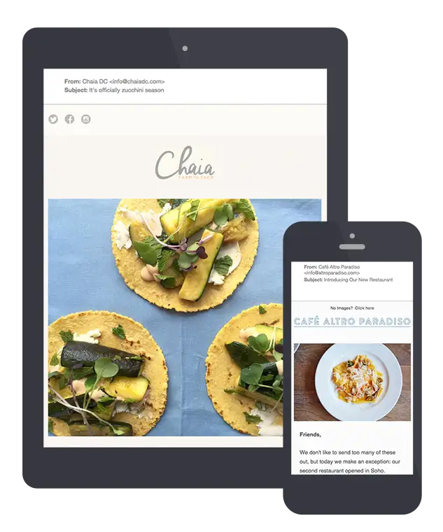 A screenshot of restaurant website on a tablet and mobile phone