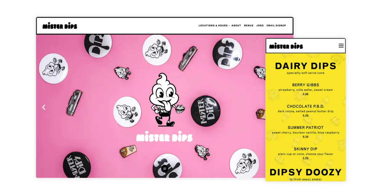 The website for Mister Dips