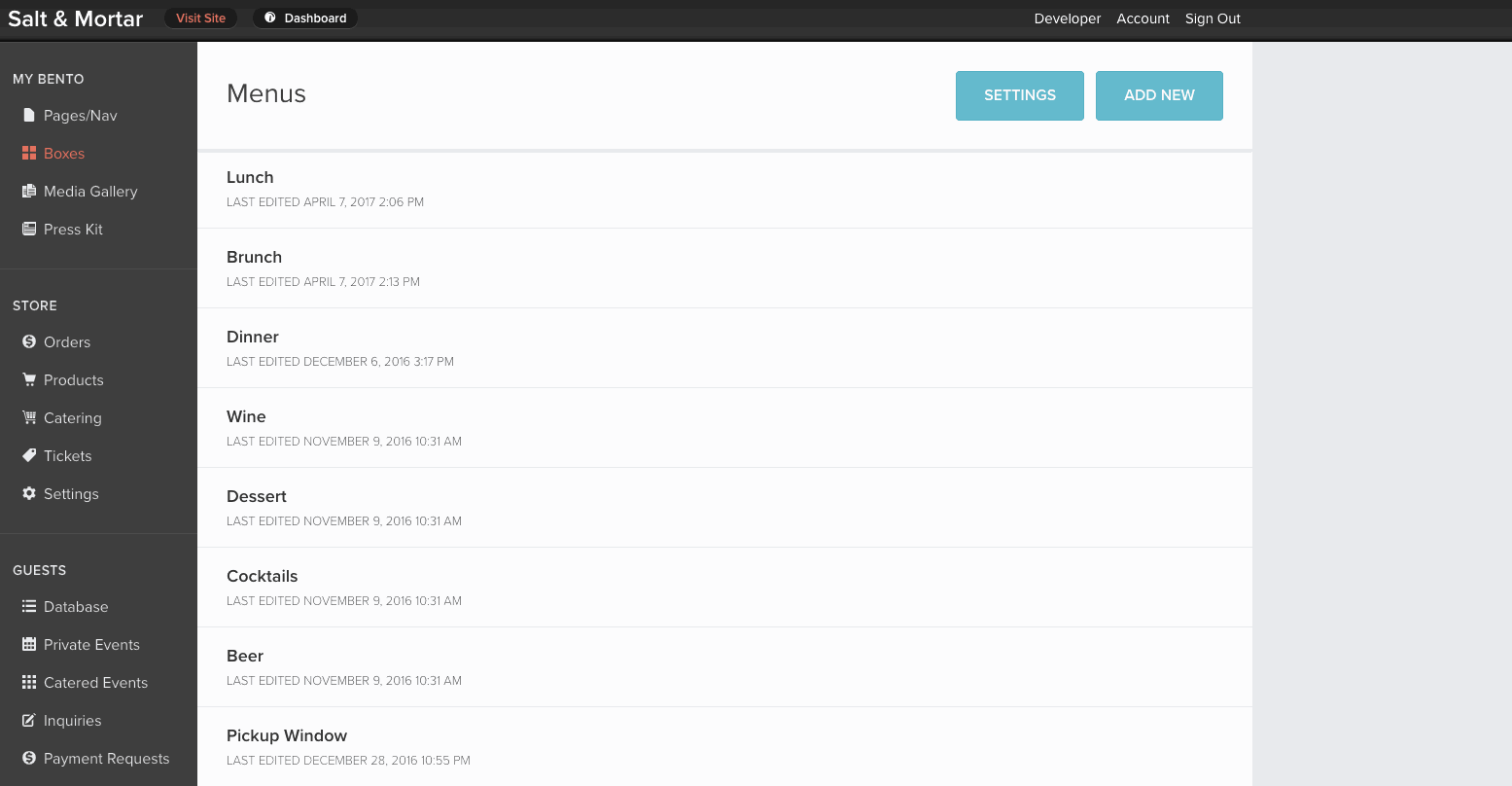 Updating a menu in the BentoBox backend. 