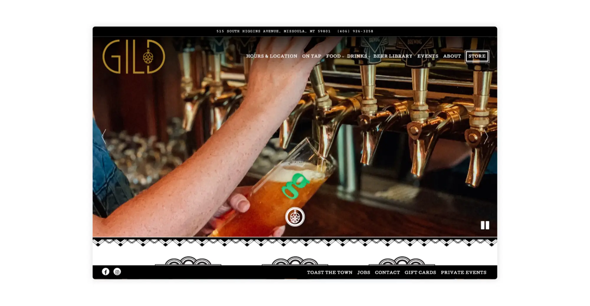 A screenshot of a brewery website.