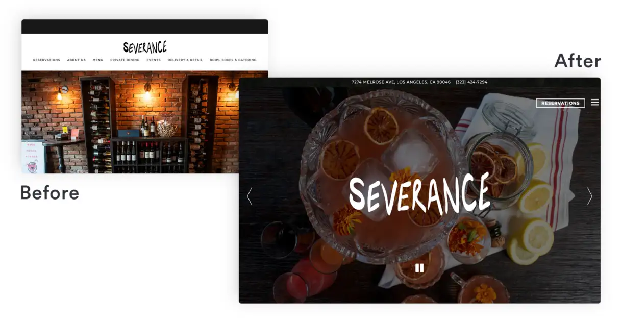 A screenshot of a restaurant website. 