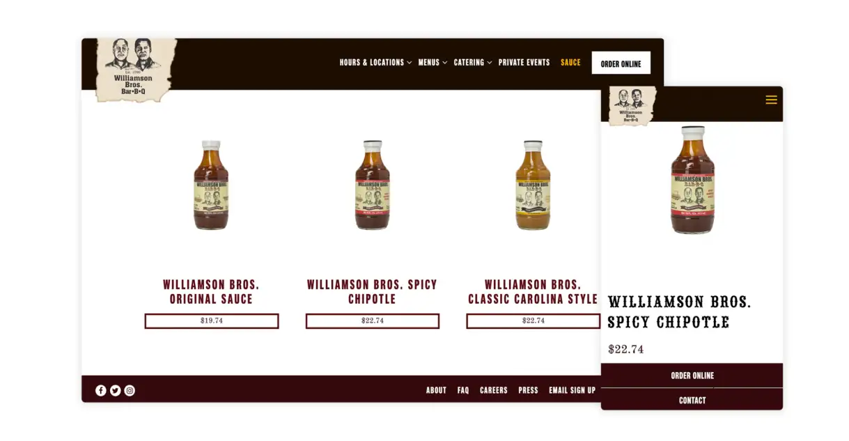 The website for Williamson Bros BBQ