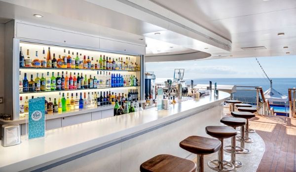 Bar on board the ship with views of the ocean