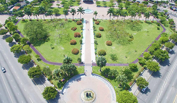 Aerial view of a lush park
