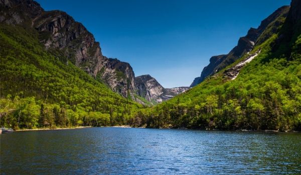 Lake surrounded by forest and mountains at Gros Morne National Park