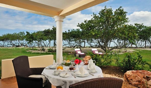 Breakfast set-up overlooking the ocean