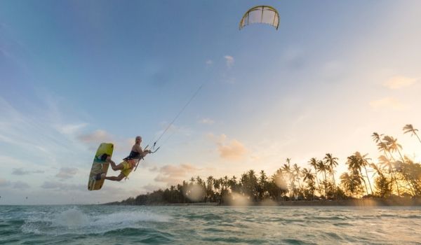 Man kitesurfing