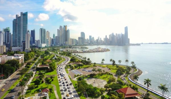Cityscape of Panama City and the ocean