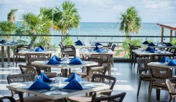 Beautiful outdoor restaurant overlooking the ocean