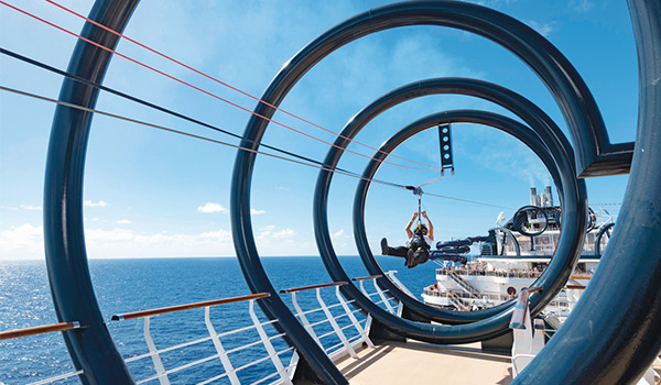 Person ziplining on a cruise ship