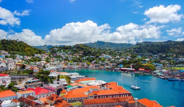 Charming houses surrounded a bay in Grenada