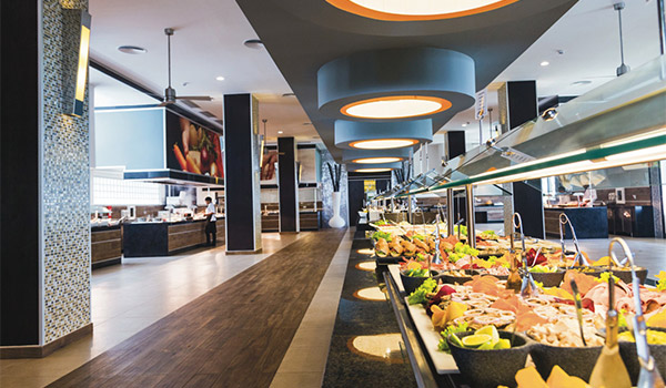 Resort buffet with lots of different food stations