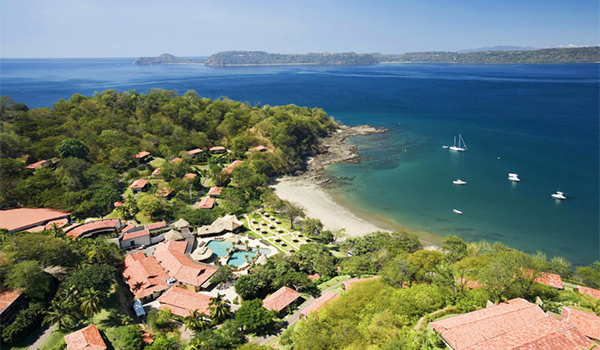 Aerial view of the beach and grounds of Secrets Papagayo Costa Rica