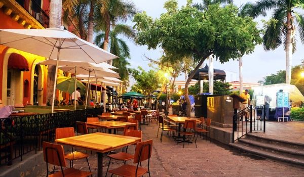 Outdoor patio at the bustling La Plazuela