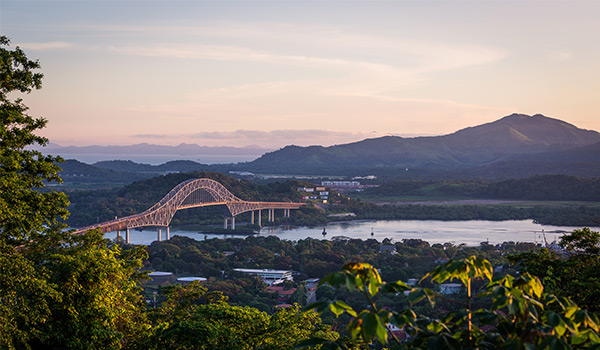 Bridge on the Panama Canal in the distance