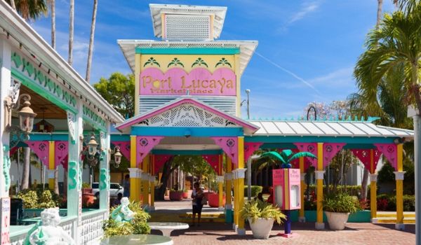 Colourful outdoor shopping centre