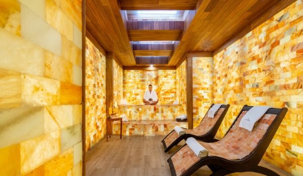Woman relaxing in a Himalayan Salt Lounge