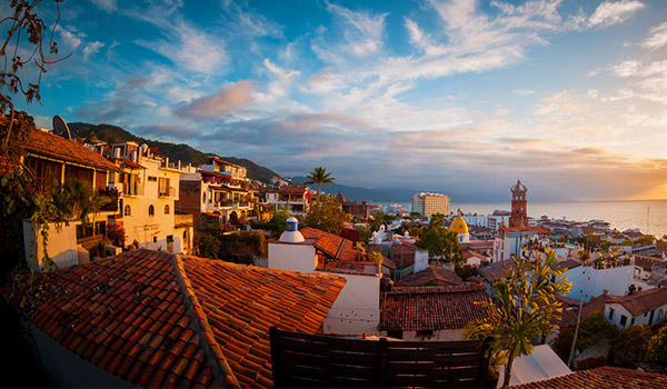 Colonial buildings of Old Town Puerto Vallarta overlooking the ocean
