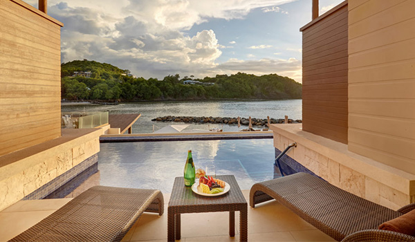 Swim-out pool looking out on the lush landscapes of Saint Lucia