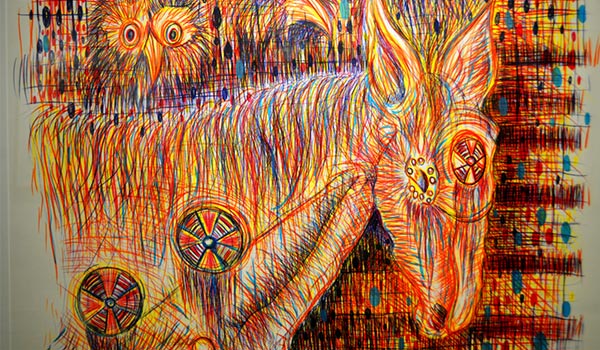 Peinture colorée et abstraite d’un âne