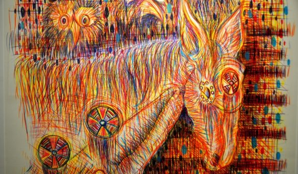 Colourful abstract painting of a donkey