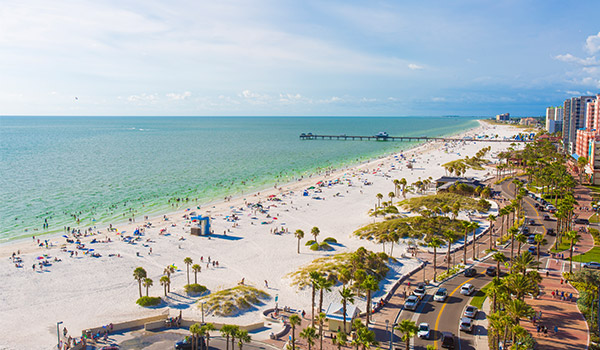 Clearwater Beaches' white-sand shores, sprawling pier and bustling boardwalk.
