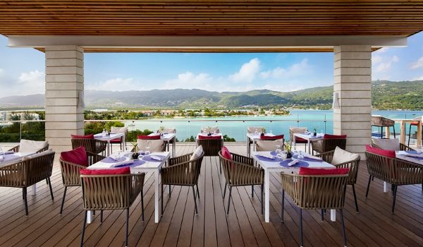 Outdoor restaurant overlooking the coast of Montego Bay