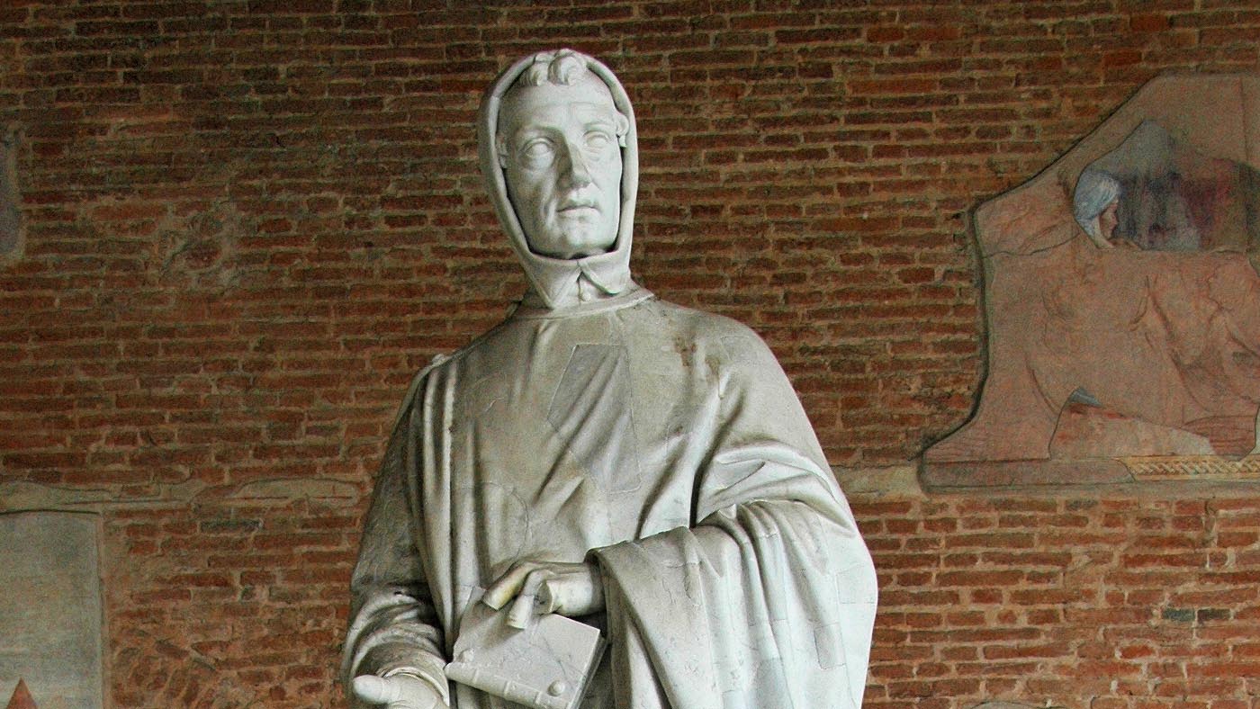 Statue of Fibonacci (1863) by Giovanni Paganucci, in Pisa, Italy. Located in an old cemetery called Camposanto Monumentale (or Campo Santo, “Holy Field”).
