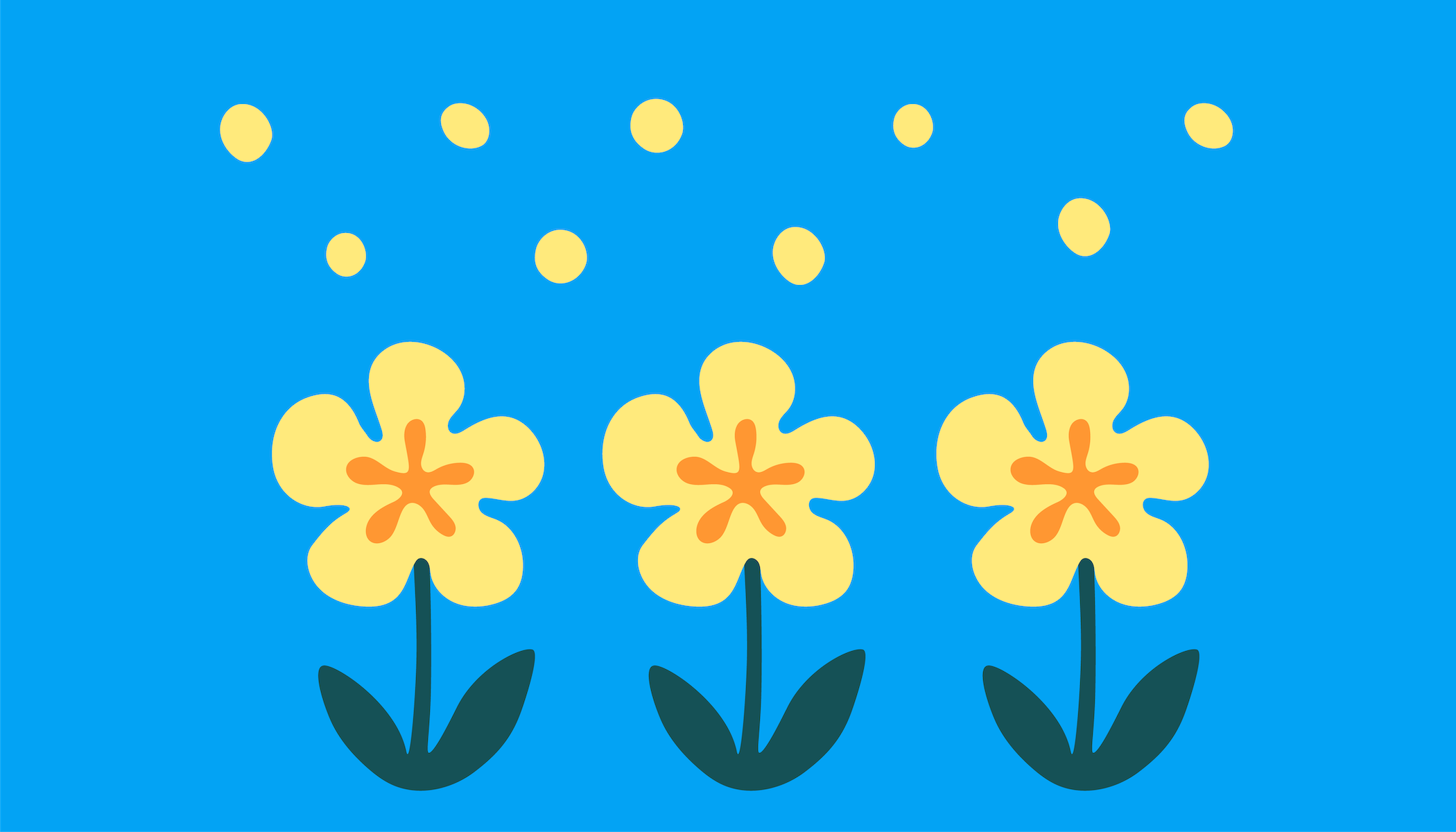 illustration-blå-bakgrund-gula-blommor-pollenpartiklar-i-luften