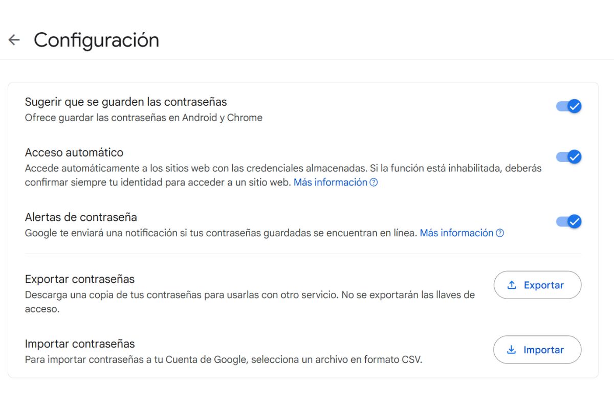 Google Password Manager Configuration Panel