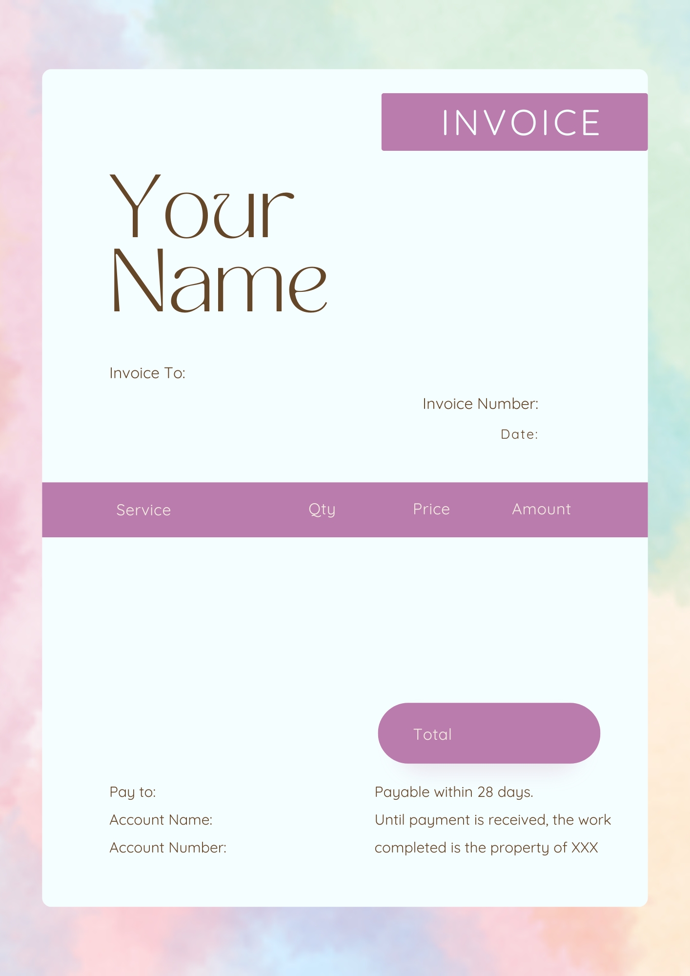 Colorful freelance invoice template