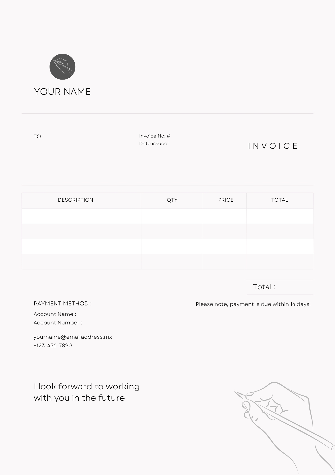 Freelance writer invoice template