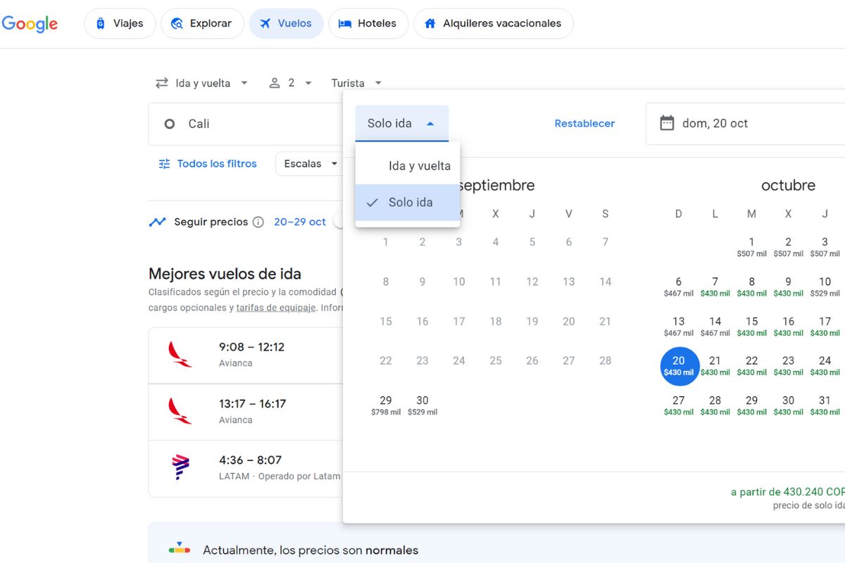 CALENDARIO FECHAS GOOGLE TRAVEL