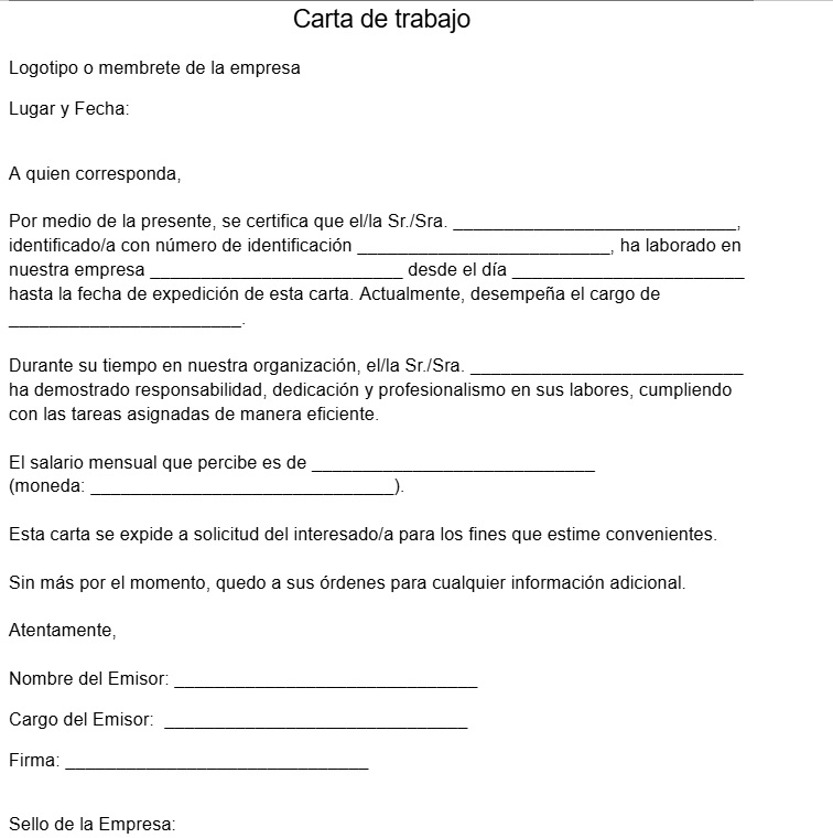 Carta de trabajo