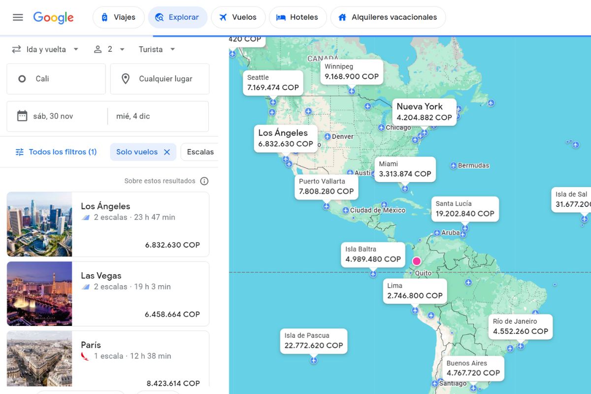 PRECIOS DESTINOS GOOGLE TRAVEL