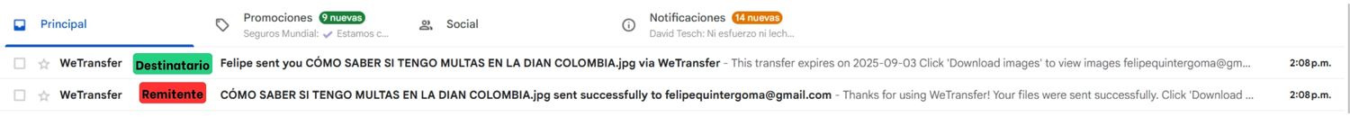Notificación Email WeTranfer
